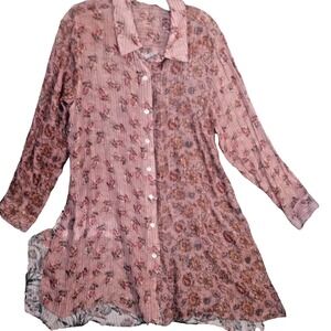 Soft Surroundings Semi Sheer L/S Blouse Shirt Button Up Tunic Size 1X  Long